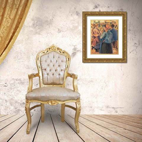 The Poultry Market, Pontoise Gold Ornate Wood Framed Art Print with Double Matting by Pissarro, Camille