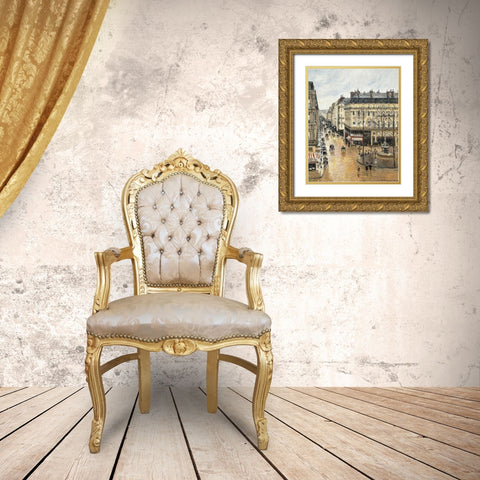 Rue Saint-Honore in the Afternoon. Effect of Rain Gold Ornate Wood Framed Art Print with Double Matting by Pissarro, Camille