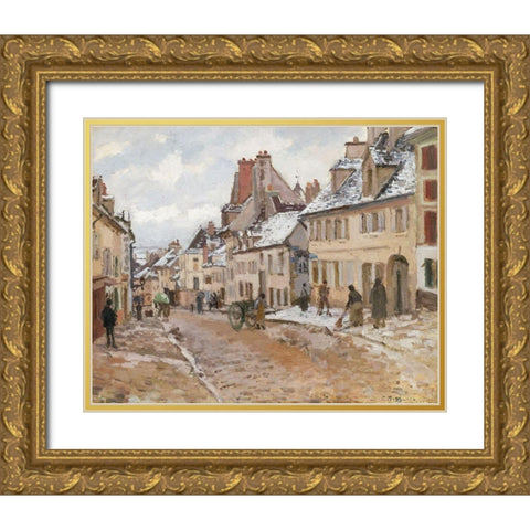 Pontoise, the Road to Gisors in Winter Gold Ornate Wood Framed Art Print with Double Matting by Pissarro, Camille