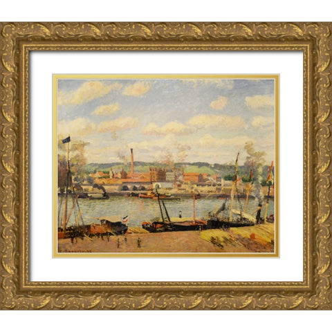 View on the cotton mill of Oiseel near Rouen Gold Ornate Wood Framed Art Print with Double Matting by Pissarro, Camille