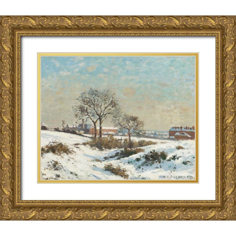 Snowy Landscape at South Norwood Gold Ornate Wood Framed Art Print with Double Matting by Pissarro, Camille