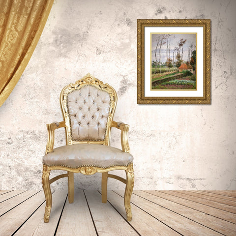 Landscape at Varengeville, Gray Weather Gold Ornate Wood Framed Art Print with Double Matting by Pissarro, Camille
