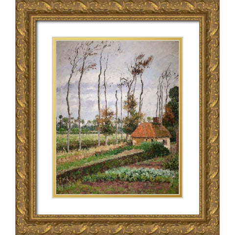 Landscape at Varengeville, Gray Weather Gold Ornate Wood Framed Art Print with Double Matting by Pissarro, Camille
