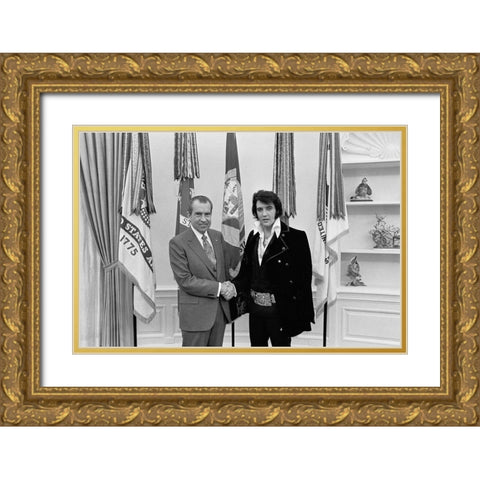 Elvis Presley meeting Richard Nixon Gold Ornate Wood Framed Art Print with Double Matting by Atkins, Ollie