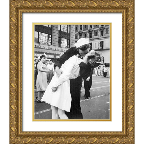 New York City celebrating the surrender of Japan Gold Ornate Wood Framed Art Print with Double Matting by Jorgensen, Victor