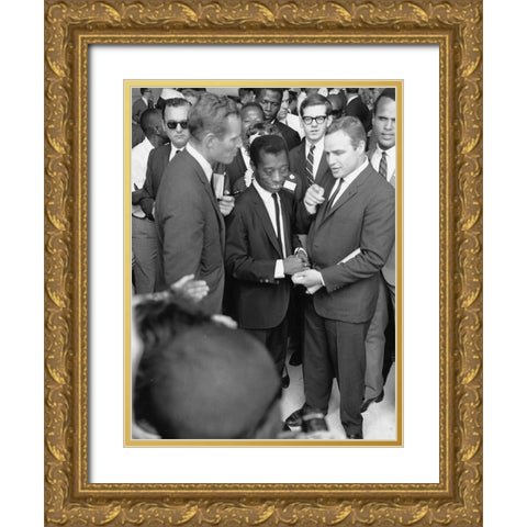 Heston Baldwin Brando Civil Rights March 1963 Gold Ornate Wood Framed Art Print with Double Matting by U.S. Archives