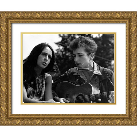 Joan Baez and Bob Dylan at the Civil Rights March in Washington-D.C 1963 Gold Ornate Wood Framed Art Print with Double Matting by Scherman, Rowland