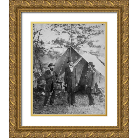 President Lincoln-Allan Pinkerton-and Maj. Gen. John A. McCleland Gold Ornate Wood Framed Art Print with Double Matting by U.S. Archives