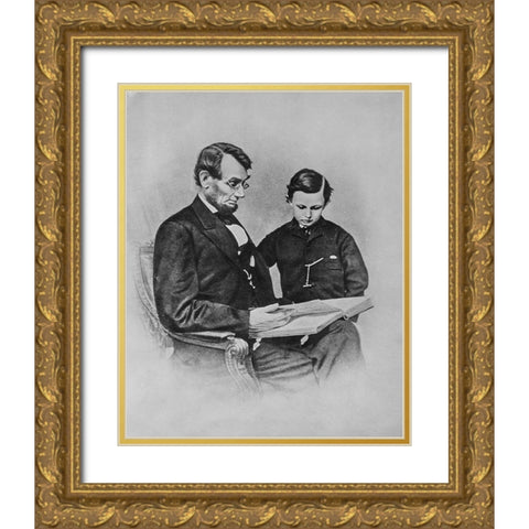 President Abraham Lincoln and Tad Lincoln Gold Ornate Wood Framed Art Print with Double Matting by U.S. Archives