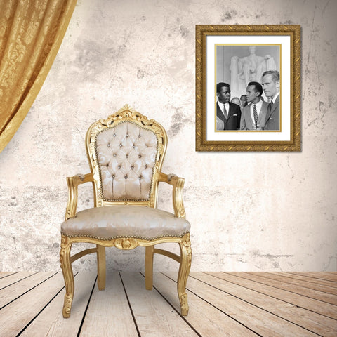 Poitier Belafonte Heston Civil Rights March 1963 Gold Ornate Wood Framed Art Print with Double Matting by U.S. Archives