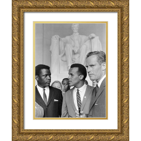 Poitier Belafonte Heston Civil Rights March 1963 Gold Ornate Wood Framed Art Print with Double Matting by U.S. Archives