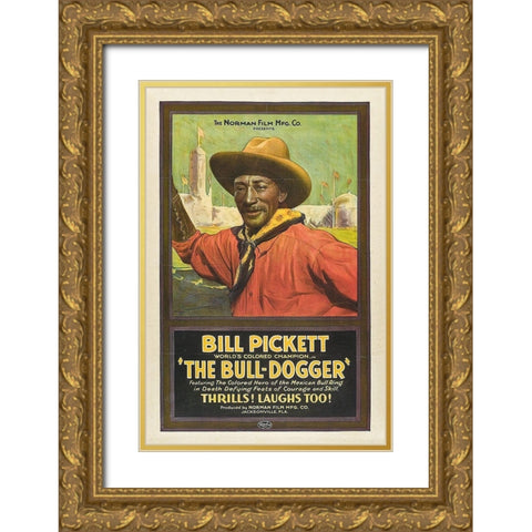 Bill Pickett The Bull-Dogger Gold Ornate Wood Framed Art Print with Double Matting by Vintage Poster