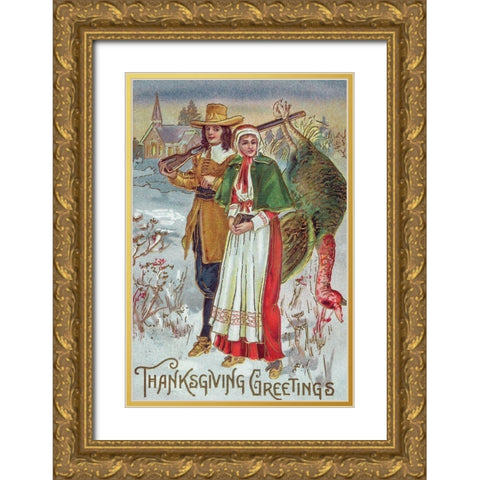 Thanksgiving Greetings Gold Ornate Wood Framed Art Print with Double Matting by Missouri History Museum