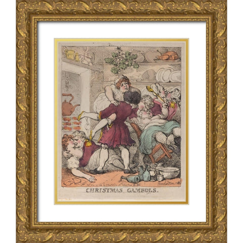 Christmas Gambols Gold Ornate Wood Framed Art Print with Double Matting by Rowlandson, Thomas