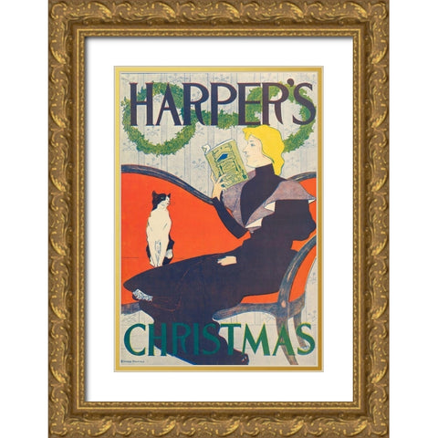 Harpers, Christmas Gold Ornate Wood Framed Art Print with Double Matting by Penfield, Edward