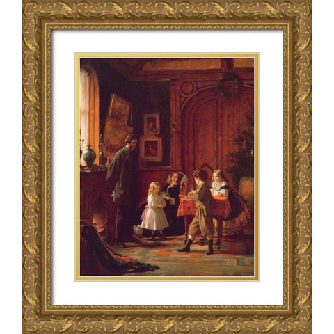 Christmas Time, The Blodgett Family Gold Ornate Wood Framed Art Print with Double Matting by Johnson, Eastman