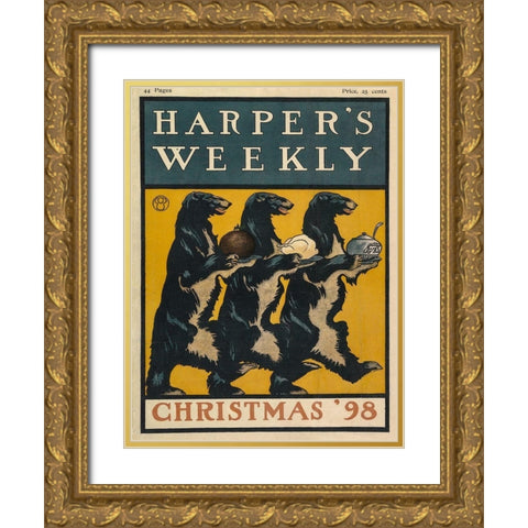 Harpers Weekly Christmas 1898 Gold Ornate Wood Framed Art Print with Double Matting by Penfield, Edward