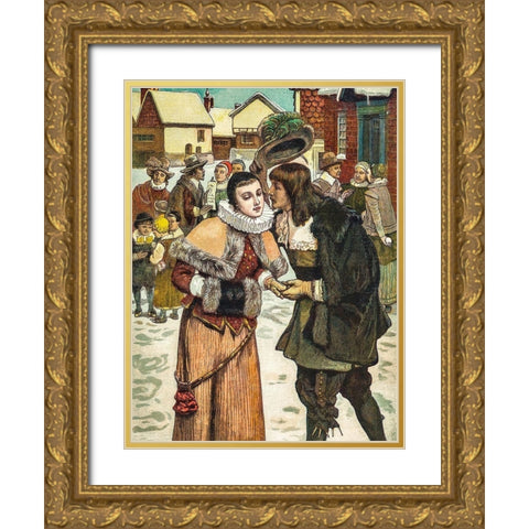 New Years Day in Old New York Gold Ornate Wood Framed Art Print with Double Matting by Christmas Number of The Graphic