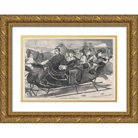 Harpers Weekly Christmas Belles Gold Ornate Wood Framed Art Print with Double Matting by Homer, Winslow