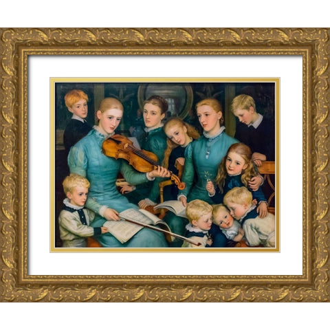 A Christmas Carol at Bracken Dene Gold Ornate Wood Framed Art Print with Double Matting by Hughes, Arthur