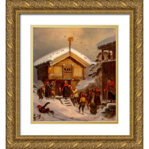Traditions of Christmas Gold Ornate Wood Framed Art Print with Double Matting by Tidemand, Adolph