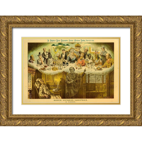 Queen Victorias Christmas. A Vision Gold Ornate Wood Framed Art Print with Double Matting by British Museum