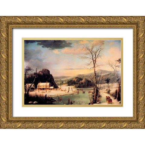 A Christmas Party Gold Ornate Wood Framed Art Print with Double Matting by Durrie, George Henry