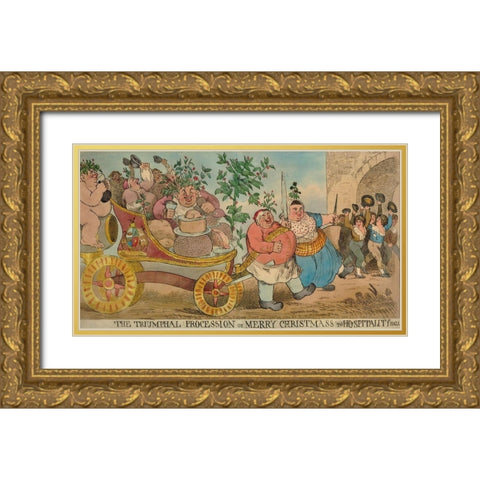 The triumphal procession of Merry Christmas to Hospitality Hall Gold Ornate Wood Framed Art Print with Double Matting by British Museum