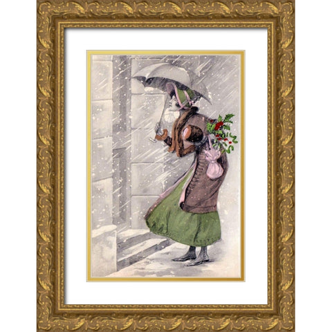 The Christmas Visit Gold Ornate Wood Framed Art Print with Double Matting by Unknown