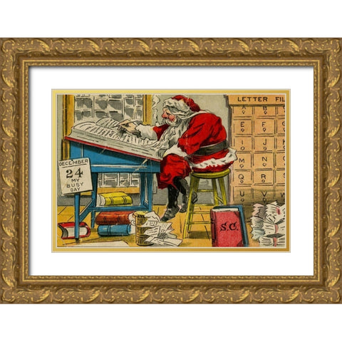 Christmas postcard Gold Ornate Wood Framed Art Print with Double Matting by Indiana State Library