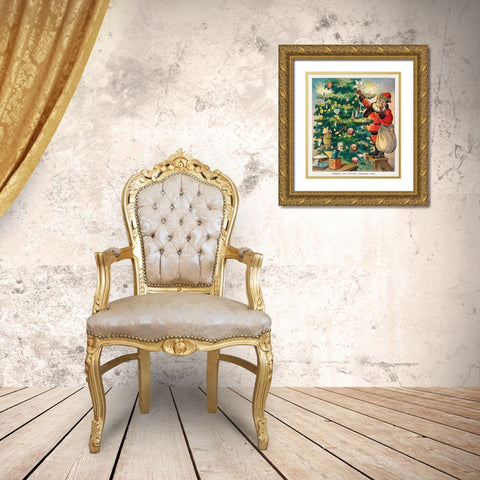Trimming the Filipinos Christmas Tree Gold Ornate Wood Framed Art Print with Double Matting by J. Ottman Lithographic Company