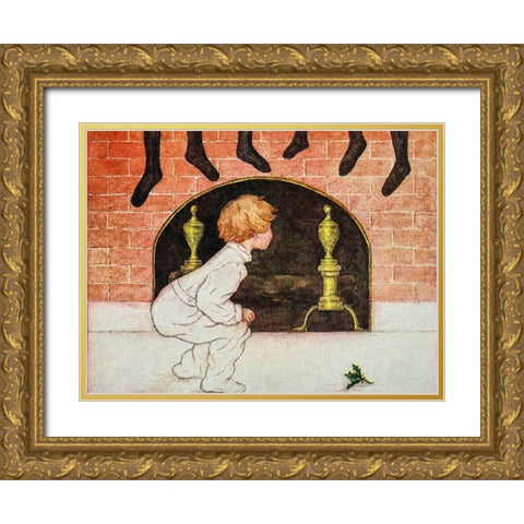 Vintage Christmas Poster Gold Ornate Wood Framed Art Print with Double Matting by F.A. Owen Pub. Co