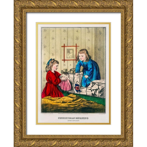 Christmas Morning after Daylight Gold Ornate Wood Framed Art Print with Double Matting by The Kellogg & Bulkeley Co