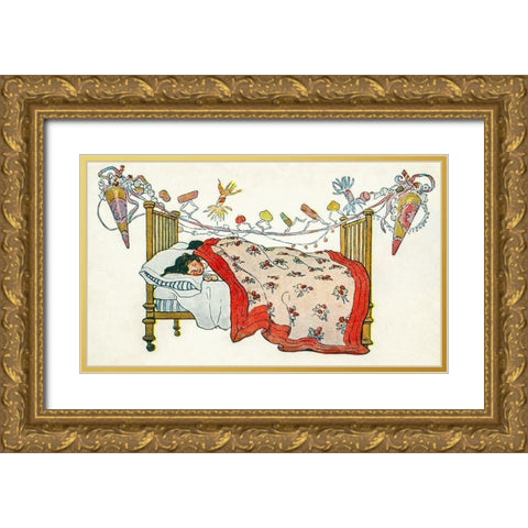 The children were nestled all snug in their beds Gold Ornate Wood Framed Art Print with Double Matting by Smith, Jessie Wilcox