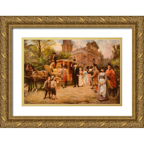 General Washington at Christ Church-Easter Sunday-1795 Gold Ornate Wood Framed Art Print with Double Matting by Ferris, Jean Leon Gerome