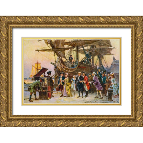 Franklins Return to Philadelphia-1785 Gold Ornate Wood Framed Art Print with Double Matting by Ferris, Jean Leon Gerome