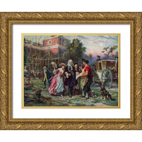Building the Cradle of Liberty Gold Ornate Wood Framed Art Print with Double Matting by Ferris, Jean Leon Gerome