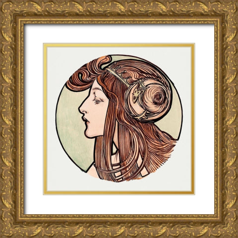 Stained glass window for the facade of the Fouquet boutique Gold Ornate Wood Framed Art Print with Double Matting by Mucha, Alphonse