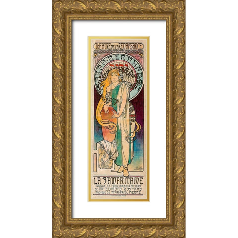 La Samaritaine Gold Ornate Wood Framed Art Print with Double Matting by Mucha, Alphonse