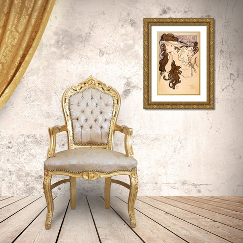 Salon des Cent poster Gold Ornate Wood Framed Art Print with Double Matting by Mucha, Alphonse