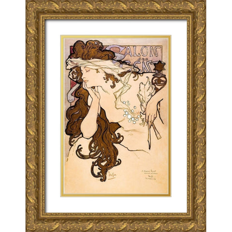 Salon des Cent poster Gold Ornate Wood Framed Art Print with Double Matting by Mucha, Alphonse