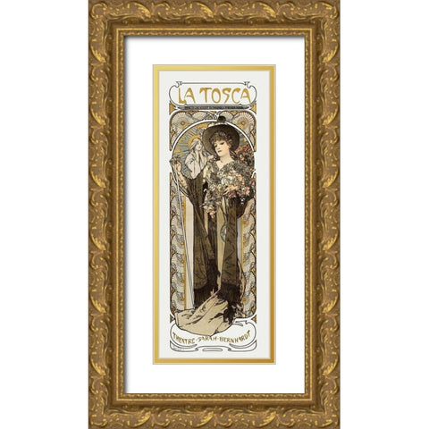 La Tosca-Sarah Bernhardt Gold Ornate Wood Framed Art Print with Double Matting by Mucha, Alphonse