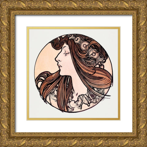Stained glass window for the facade of the Fouquet boutique Gold Ornate Wood Framed Art Print with Double Matting by Mucha, Alphonse