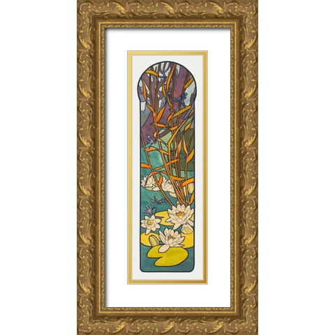 Stained glass box for the Fouquet jewelry store Gold Ornate Wood Framed Art Print with Double Matting by Mucha, Alphonse