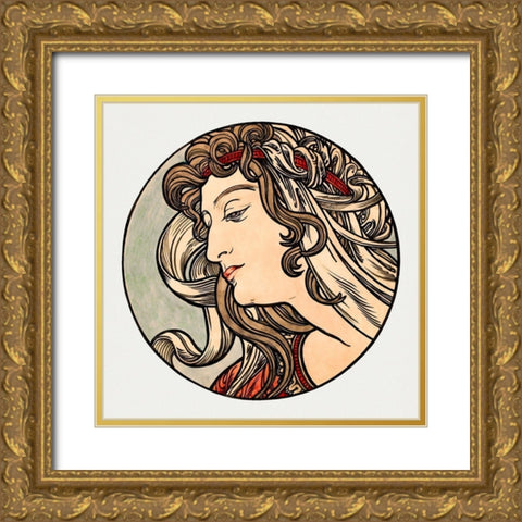 Stained glass window for the facade of the Fouquet boutique Gold Ornate Wood Framed Art Print with Double Matting by Mucha, Alphonse