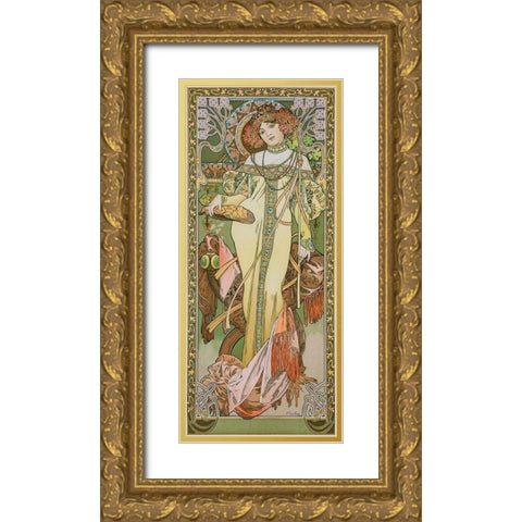 Autumn Gold Ornate Wood Framed Art Print with Double Matting by Mucha, Alphonse