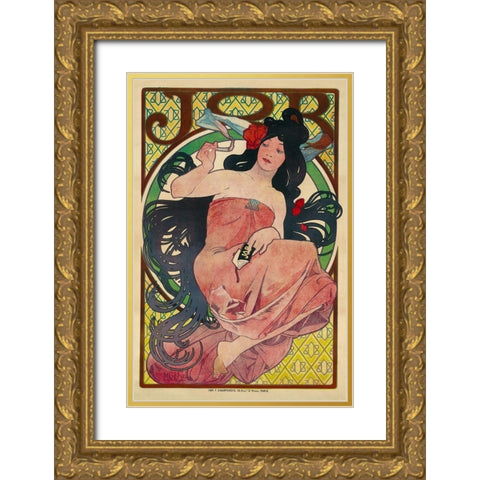 Job 1894 Gold Ornate Wood Framed Art Print with Double Matting by Mucha, Alphonse