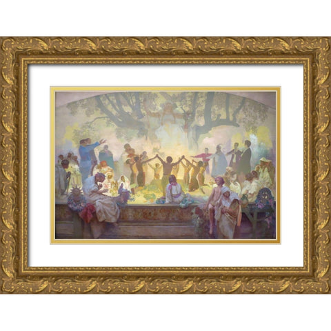 The Oath of Omladina Under the Slavic Linden Tree Gold Ornate Wood Framed Art Print with Double Matting by Mucha, Alphonse