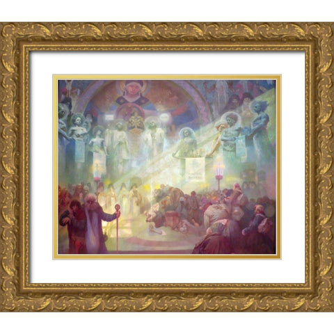 The Holy Mount Athos Gold Ornate Wood Framed Art Print with Double Matting by Mucha, Alphonse