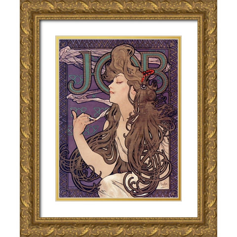 Advertisement for Job cigarettes Gold Ornate Wood Framed Art Print with Double Matting by Mucha, Alphonse